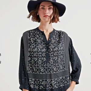 Lucky Brand Moon Mix Peasant Blouse Navy Size M